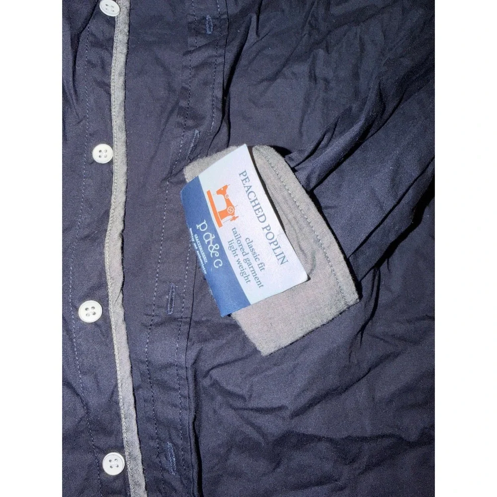 pd&c Peached‎ Poplin Tailored Garment Classic Fit Mens Navy Button Down Shirt S
